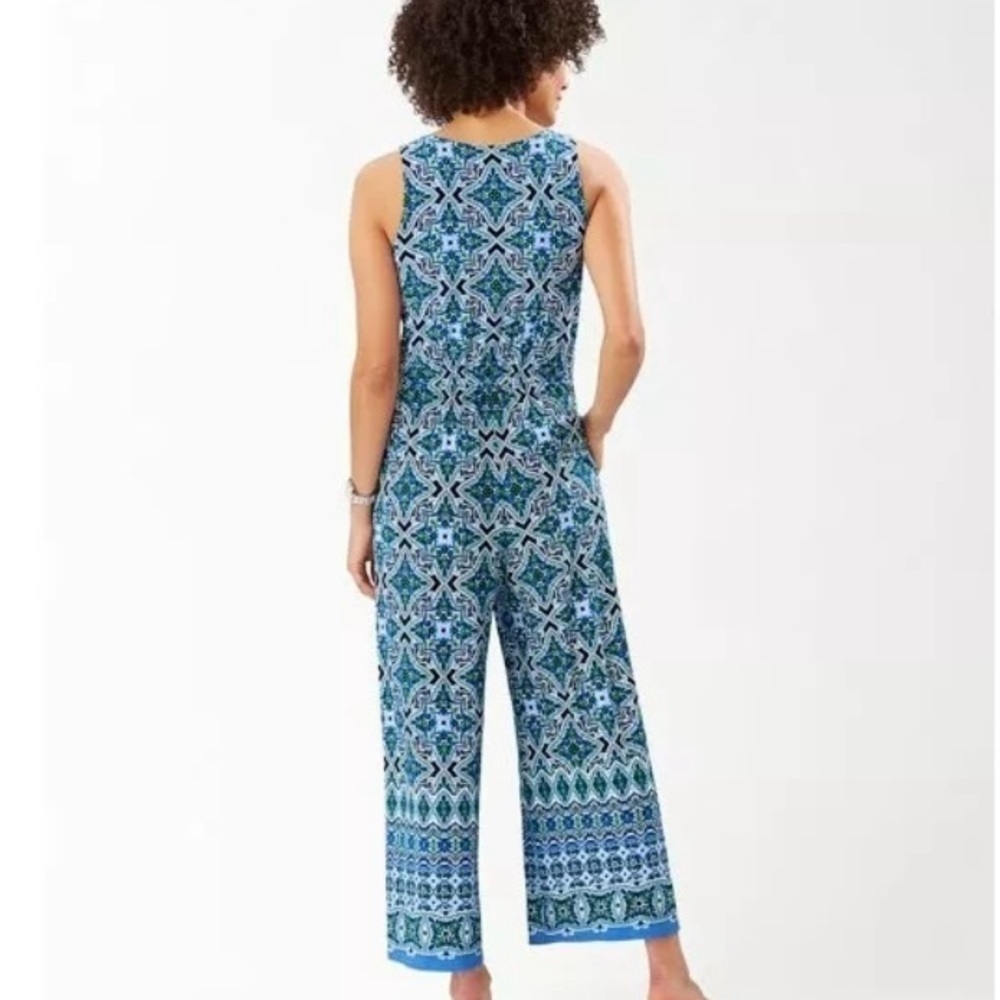 Tommy Bahama Nassau Print Tassel Jumpsuit Rouched Wide Leg Sz XL Stretch Resort - Picture 3 of 15